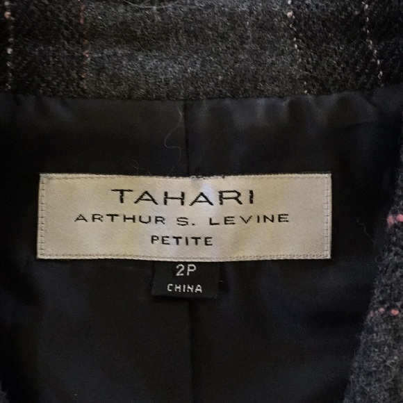 Tahari Gray Pink Plaid Short Jacket Wool Blend - Picture 5 of 6